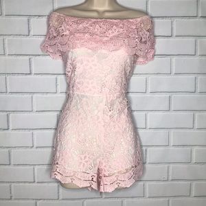 NWOT pink lace romper